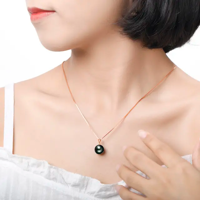 9-10mm tahitian Black pearl pendant necklace