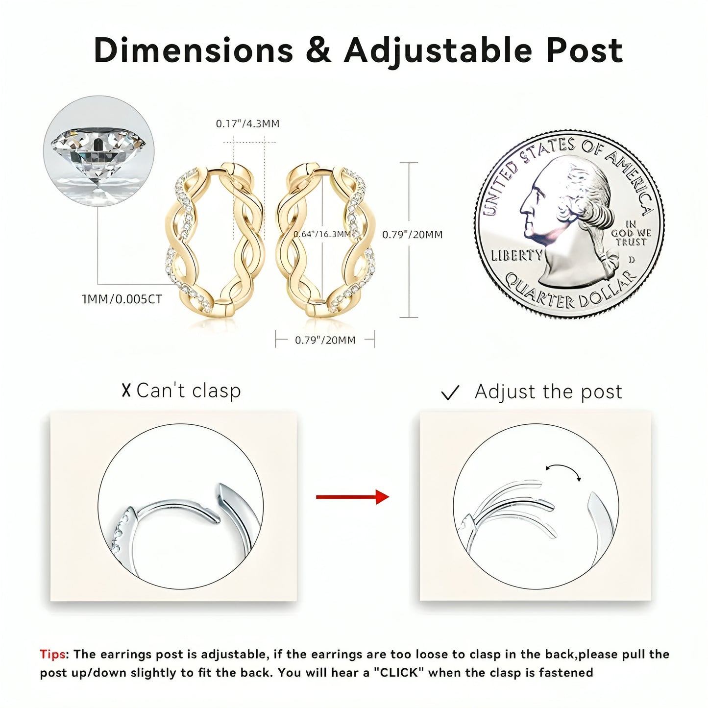Paperlink drop clip moissanite earrings