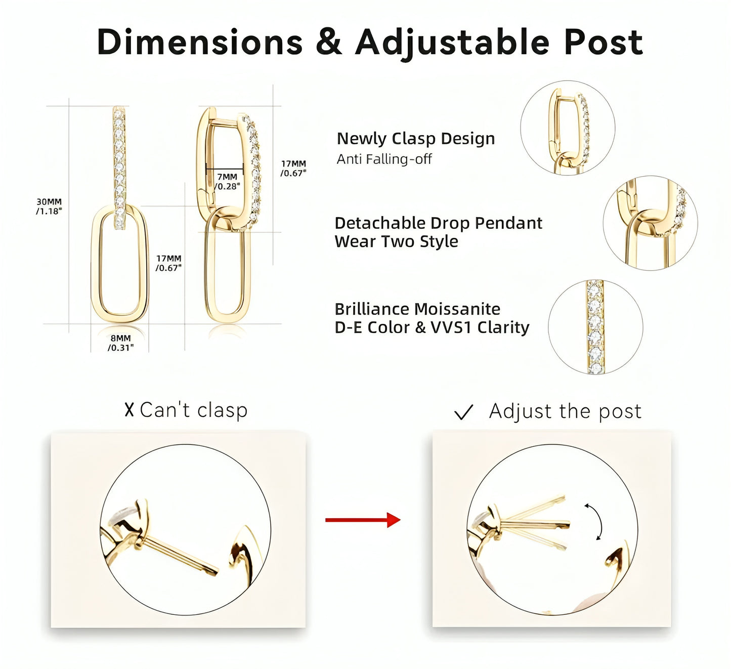 Paperlink clip moissanite earrings