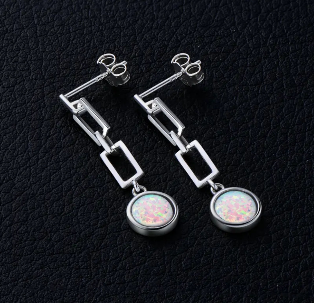 Drop chain 6.5mm Synthetic Opal earrings