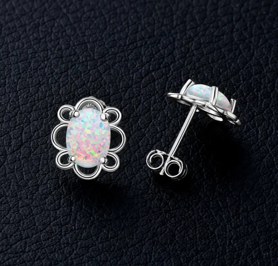 6*8mm oval cut Synthetic Opal earrings