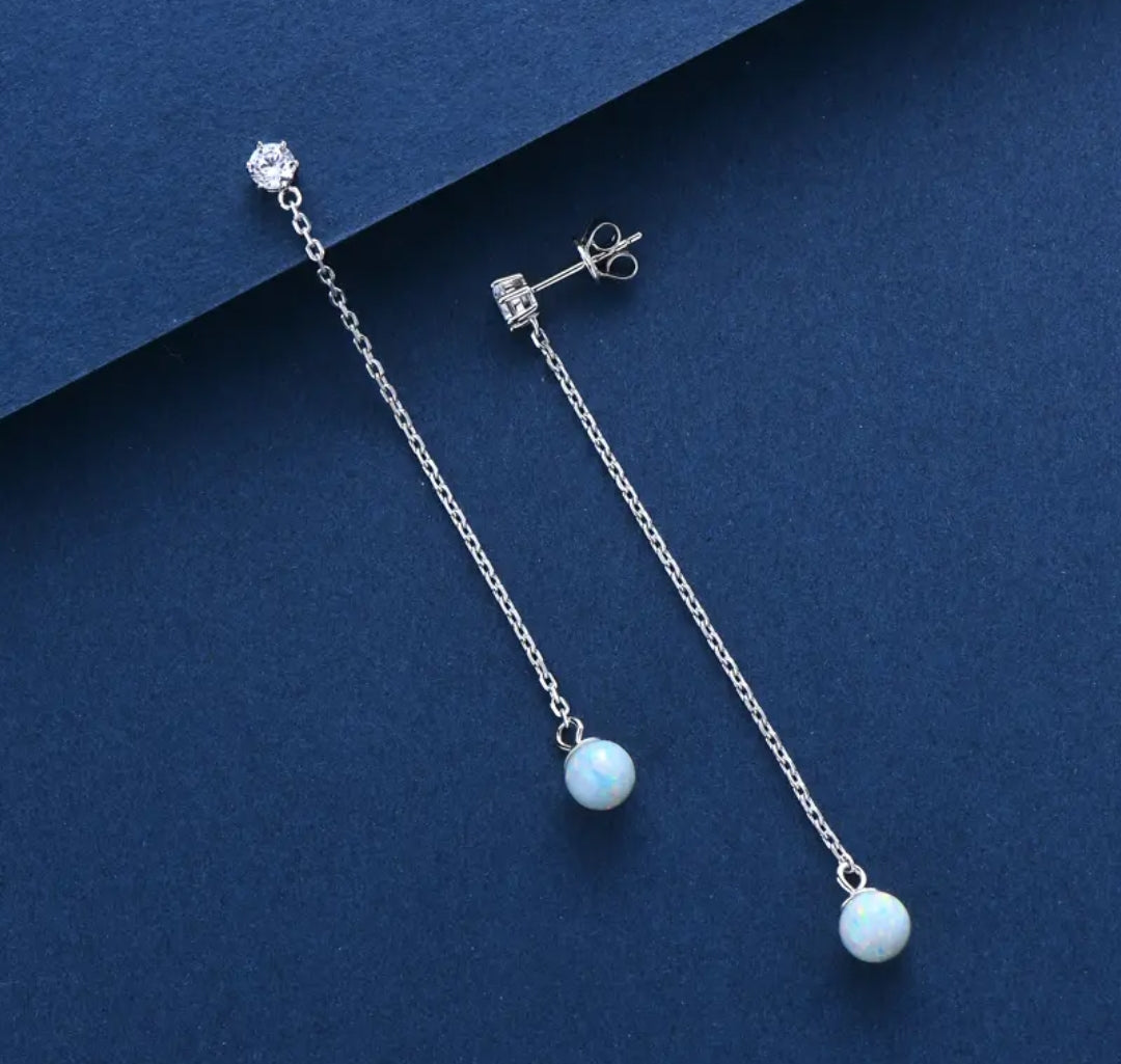 8mm round Synthetic Opal earrings