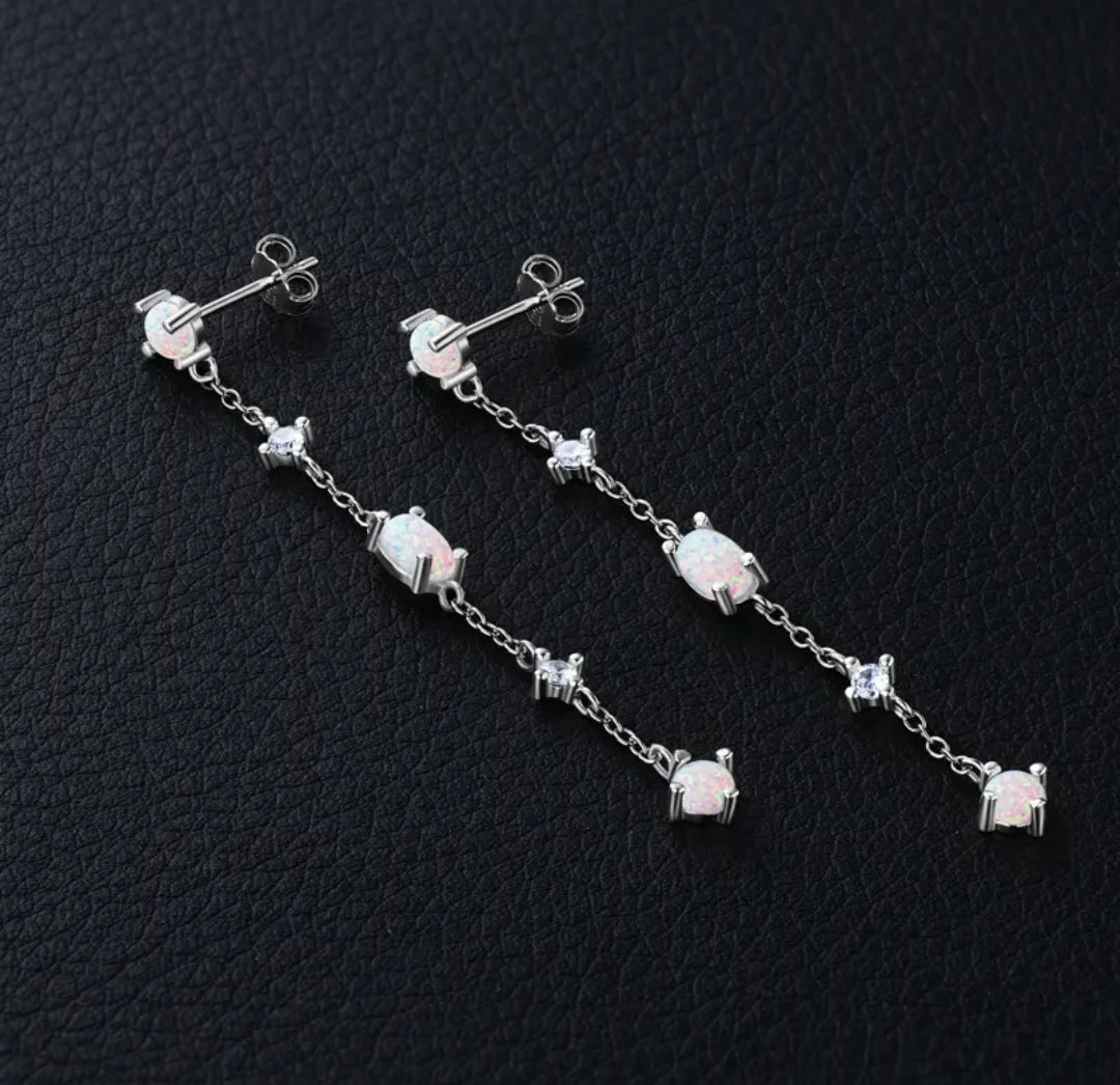 Long chain Synthetic Opal earrings