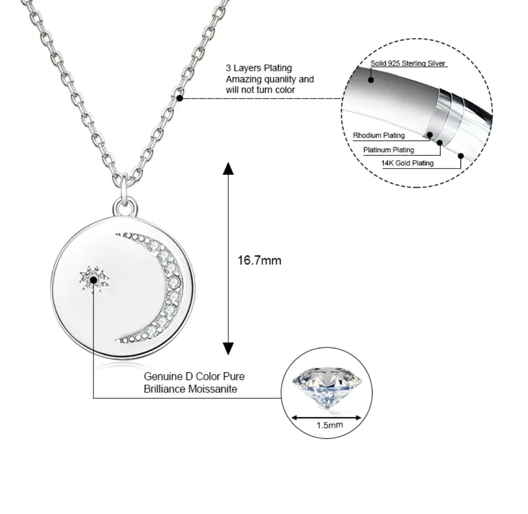 moon circle Moissanite pendant necklace