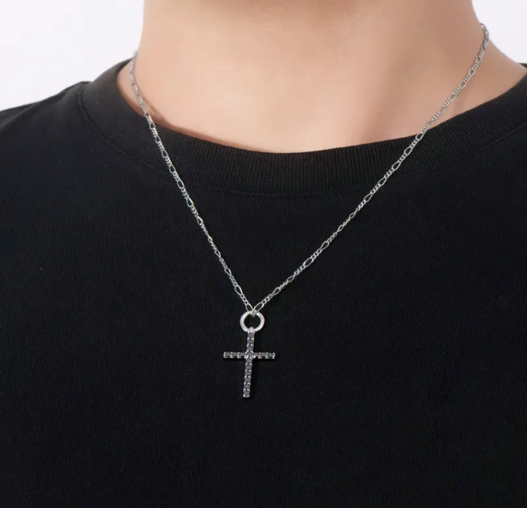 Black Moissanite cross pendant necklace