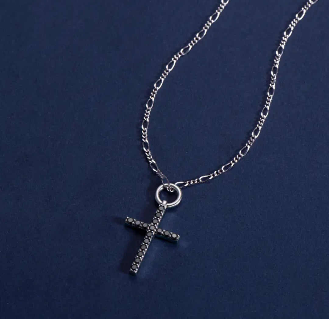 Black Moissanite cross pendant necklace