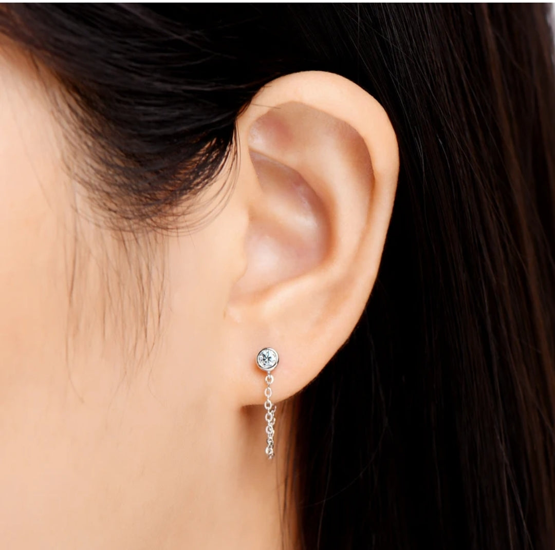 Link chain drop moissanite earrings