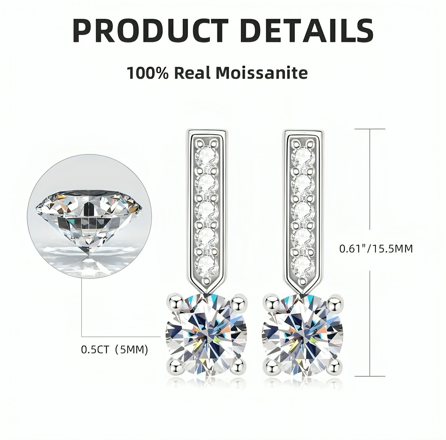 Long stud moissanite earrings