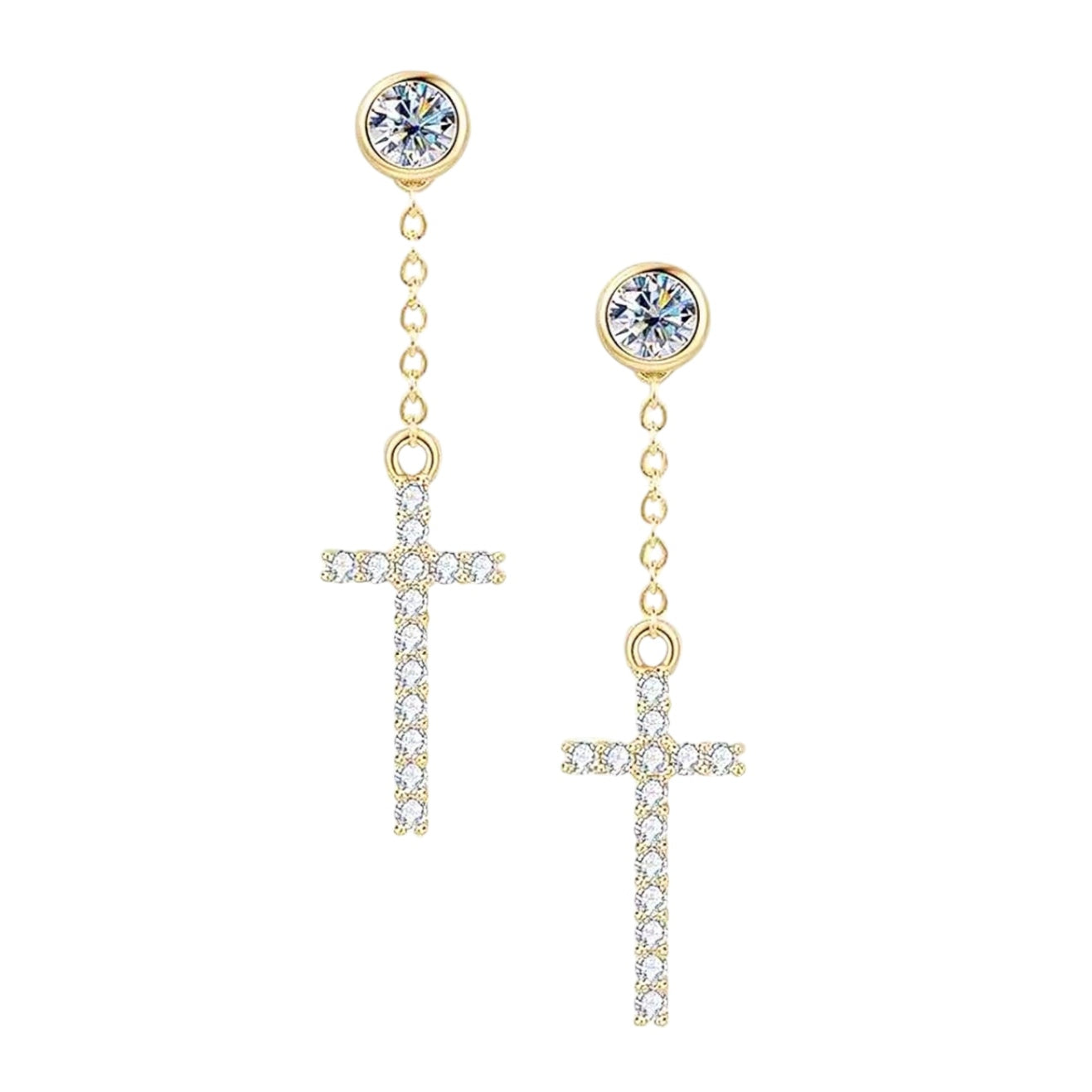 Chain cross moissanite earrings