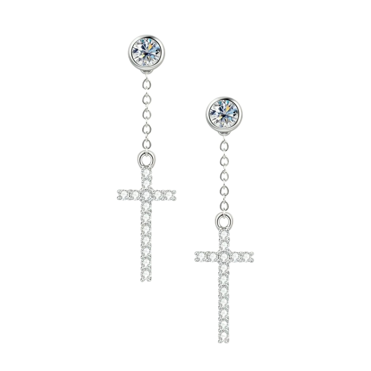 Chain cross moissanite earrings