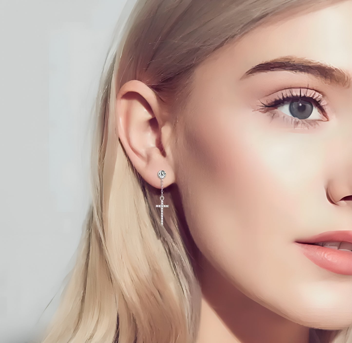 Chain cross moissanite earrings
