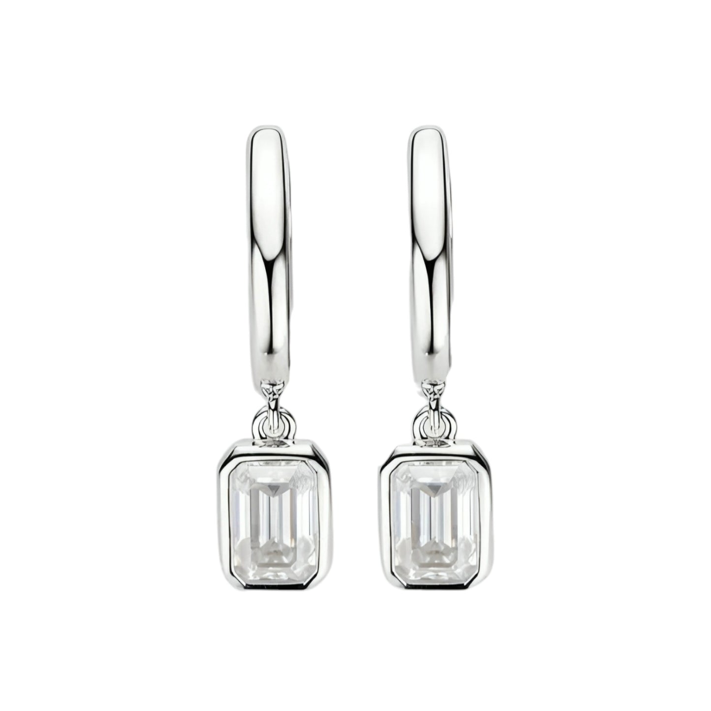 Emerald cut hoop moissanite earrings