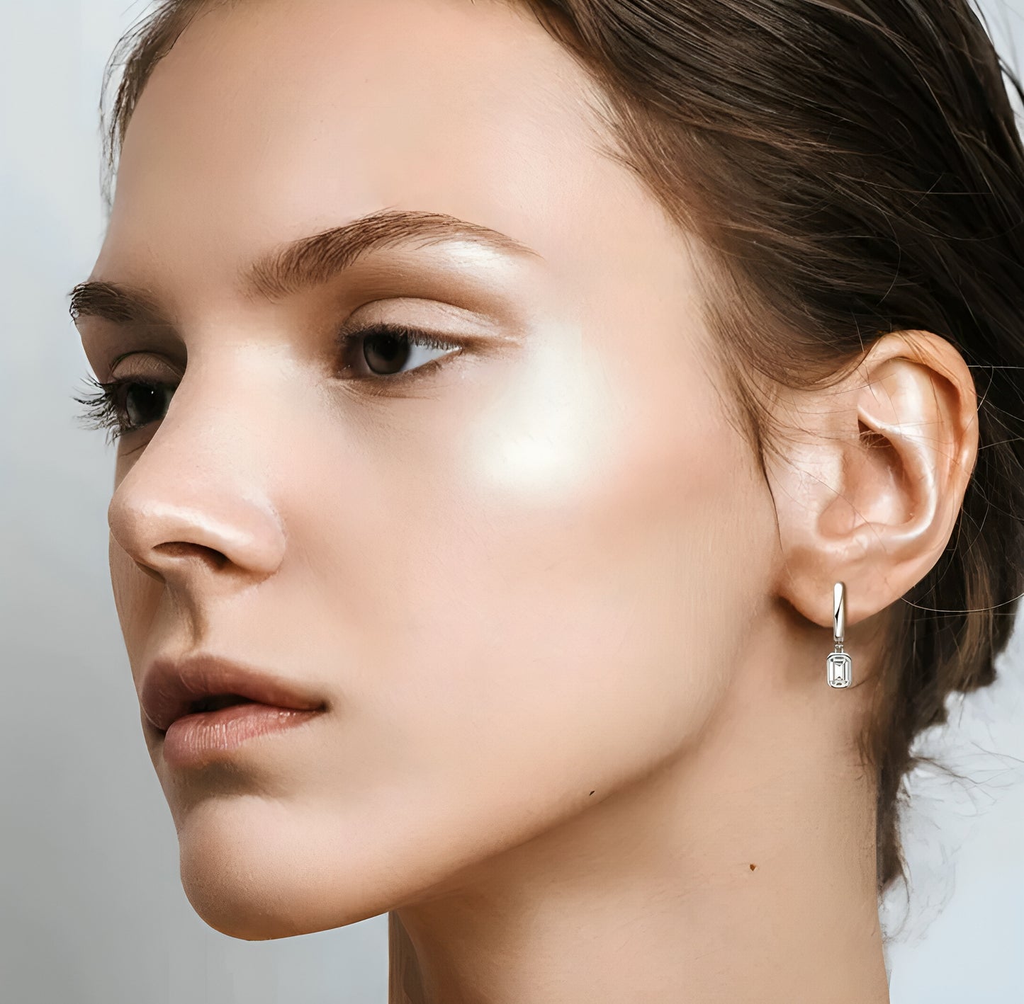 Emerald cut hoop moissanite earrings