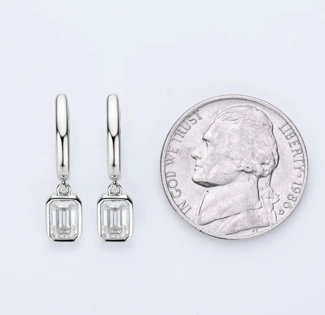 Emerald cut hoop moissanite earrings