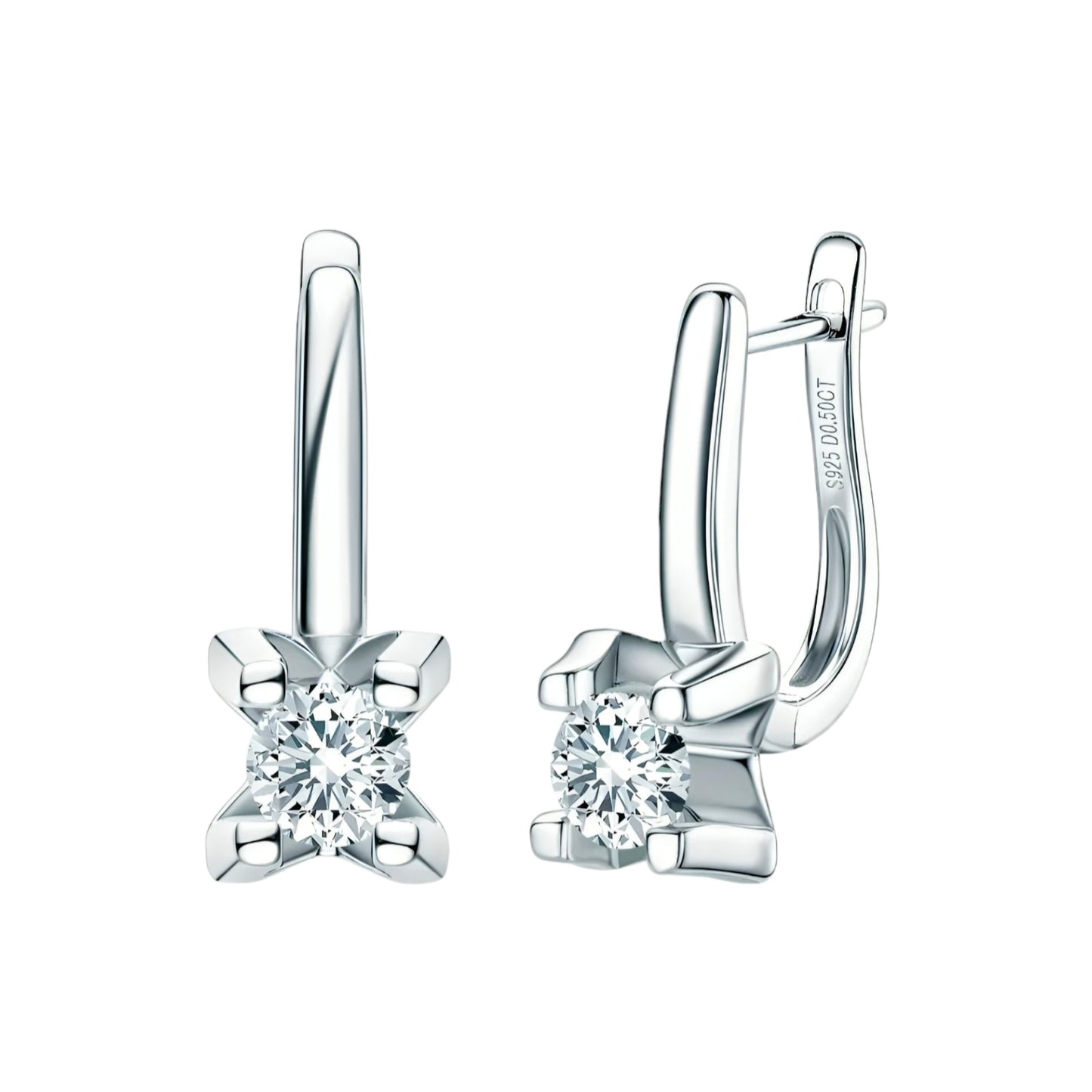 Silver clip moissanite earrings