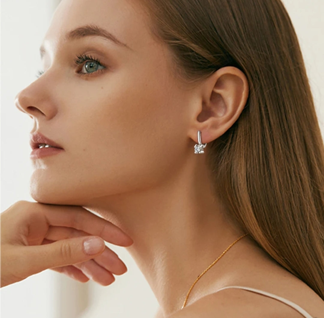 Silver clip moissanite earrings