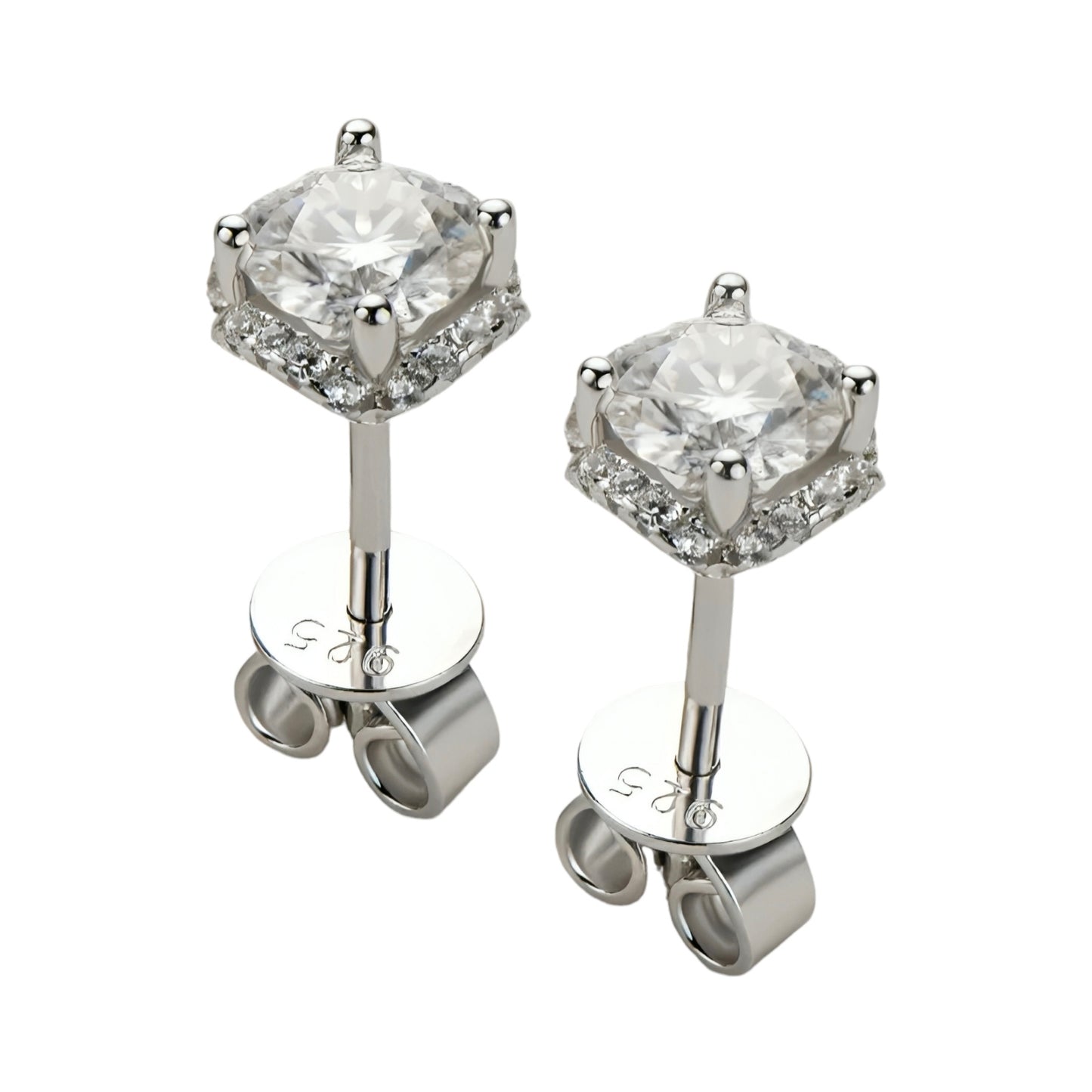 Silver round moissanite earrings