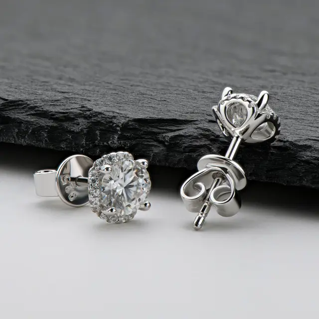 Silver round moissanite earrings