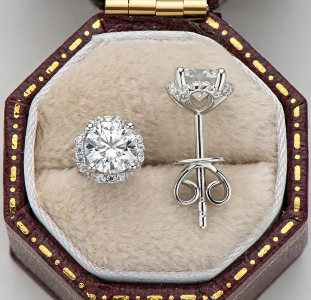Silver round moissanite earrings