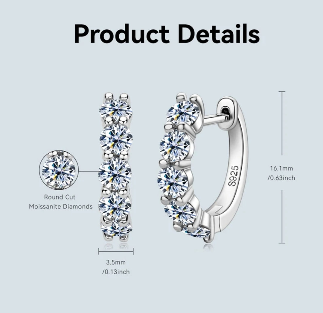 925 Silver hoop moissanite earrings