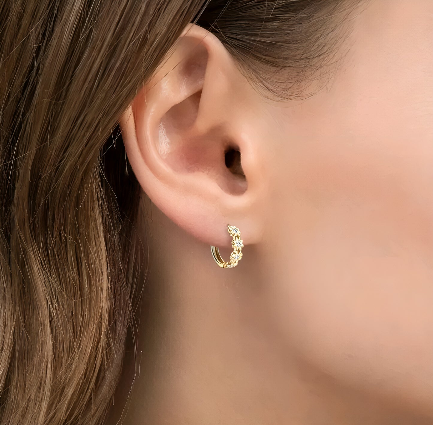 Flower hoop moissanite earrings
