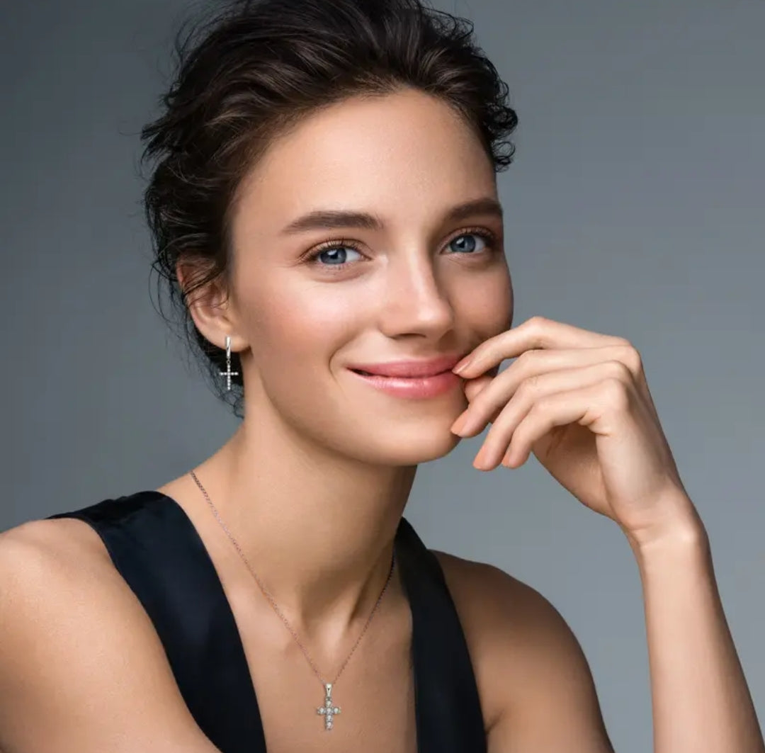 Unique cross shape moissanite earrings