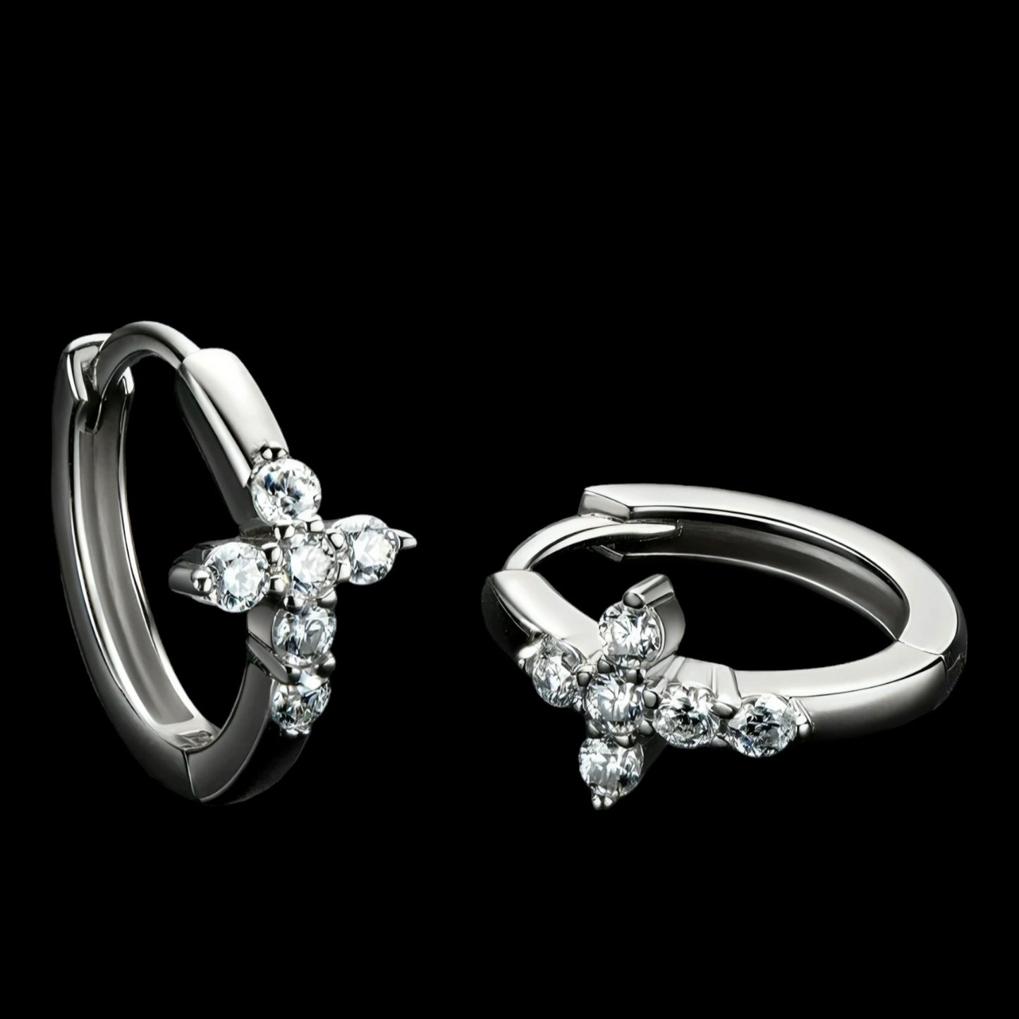 Unique cross hoop shape moissanite earrings