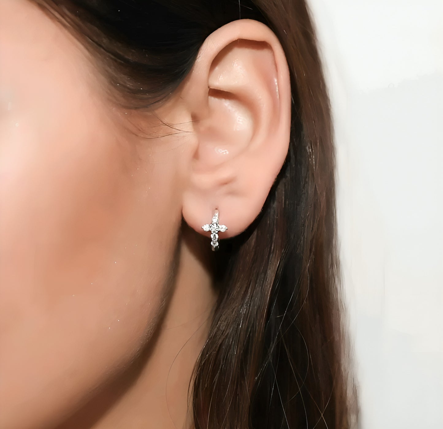 Unique cross hoop shape moissanite earrings