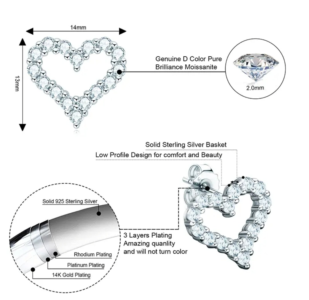 Heart shape moissanite earrings