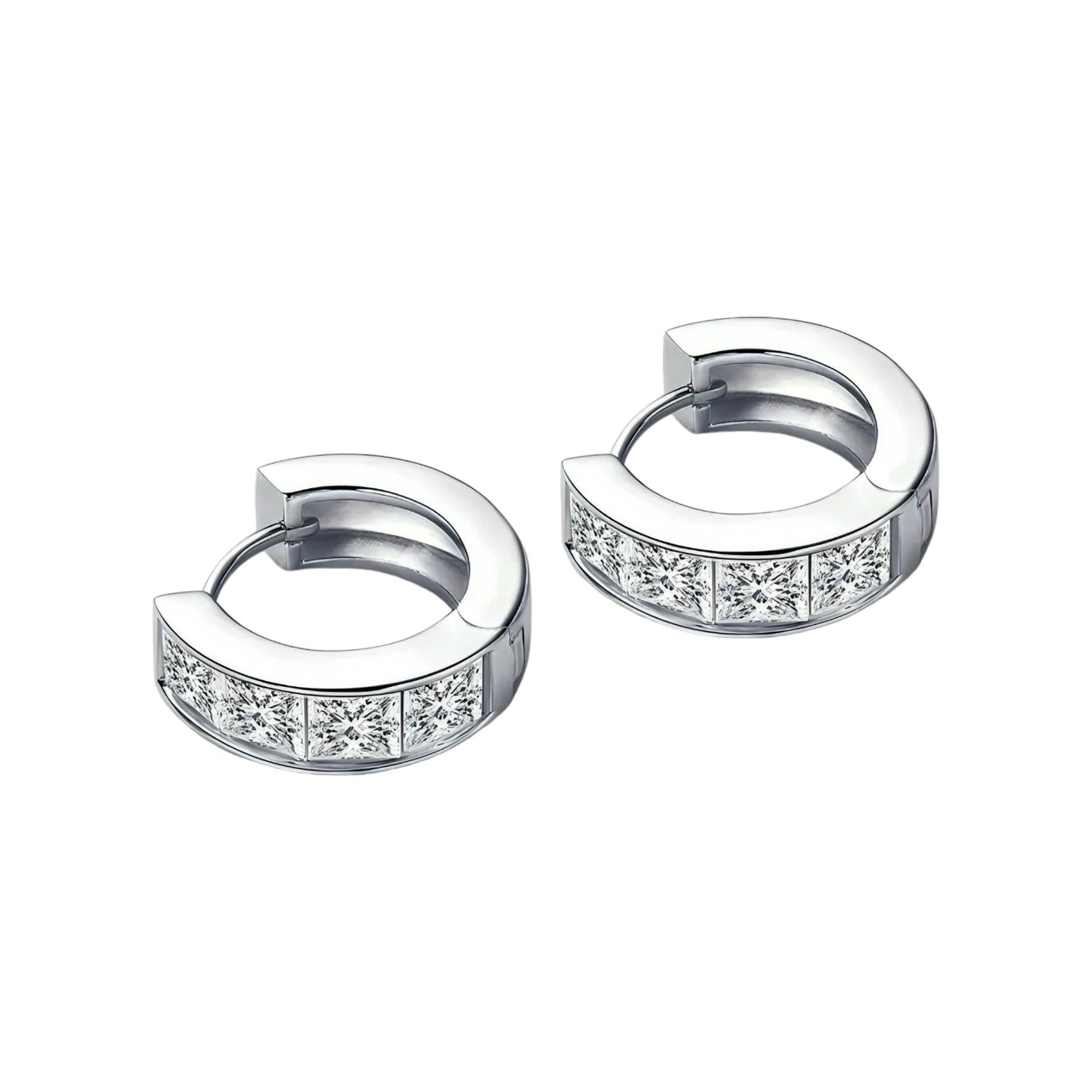 Earrings, real 0.4ct 8pcs moissanite stones, earrings pair, 925 sterling silver