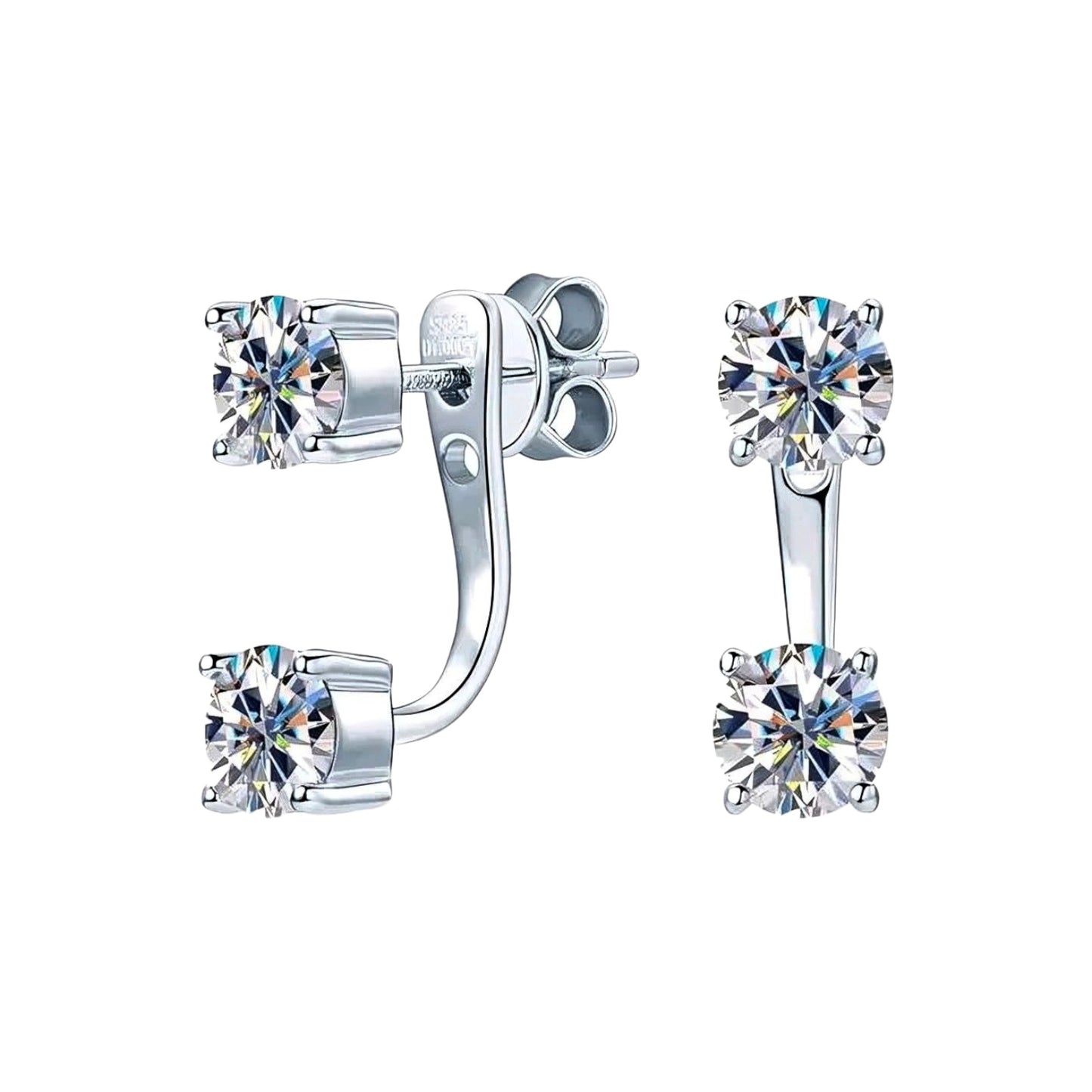 Earrings, real 5mm 0.5ct 4pcs moissanite stones, 925 sterling silver