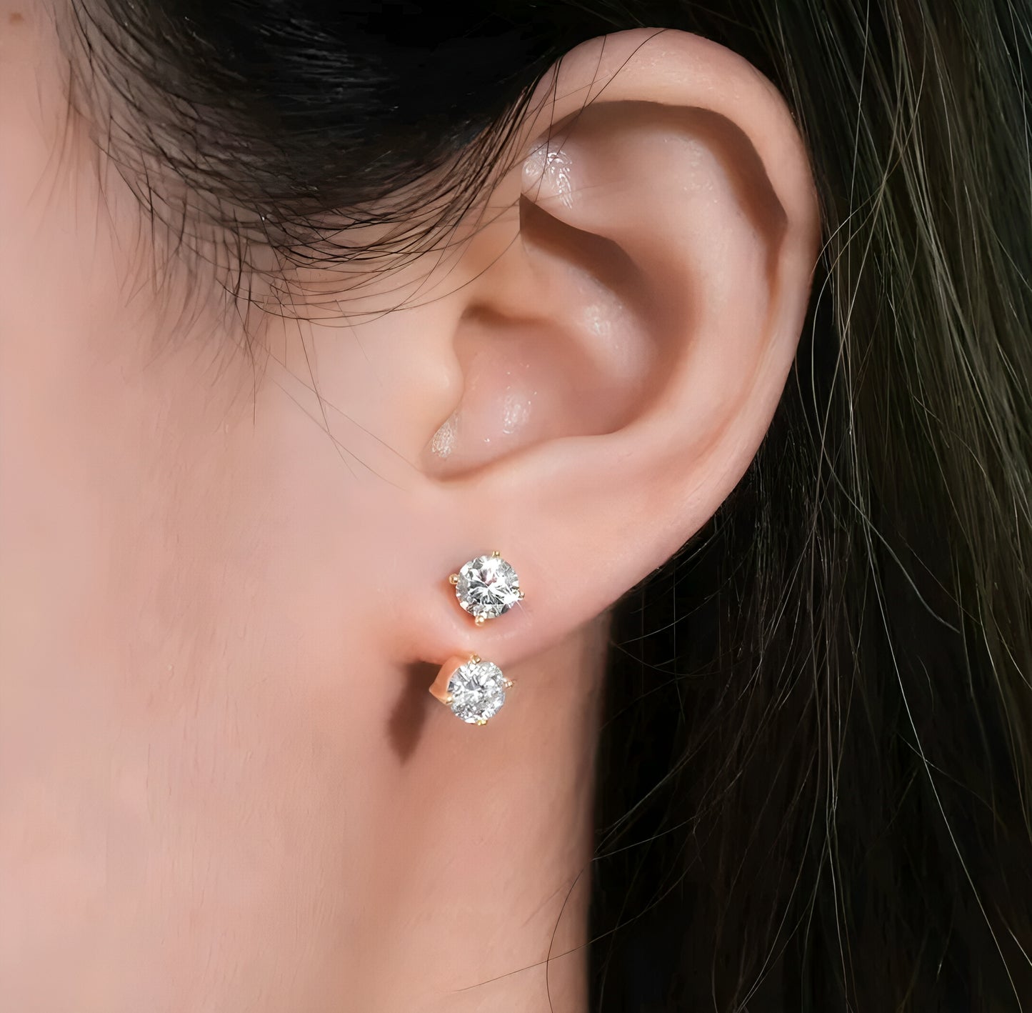 Earrings, real 5mm 0.5ct 4pcs moissanite stones, 925 sterling silver