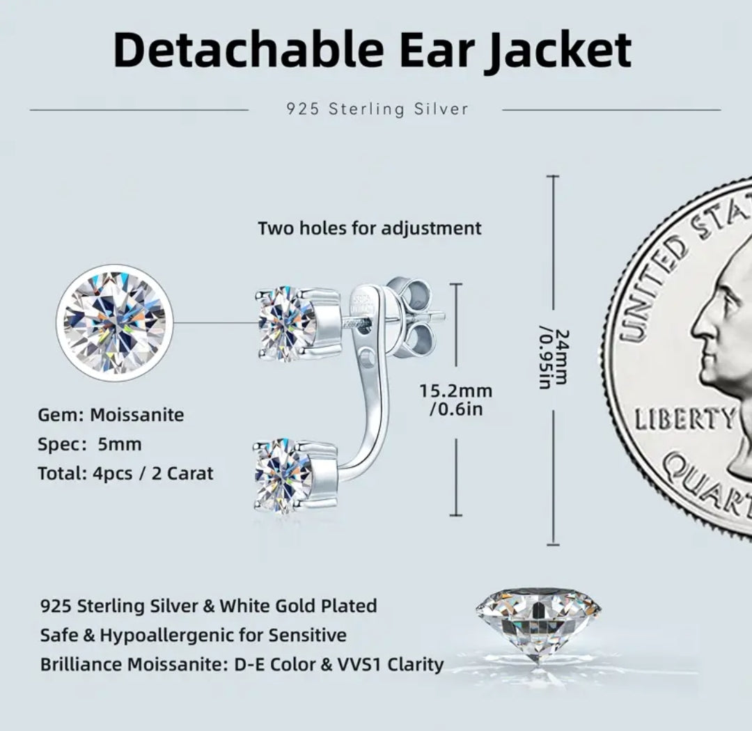 Earrings, real 5mm 0.5ct 4pcs moissanite stones, 925 sterling silver