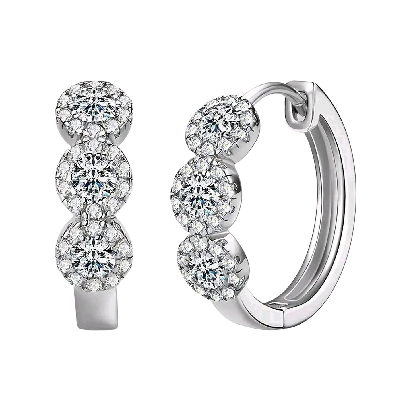 Earrings, real 3mm*6pcs moissanite stones, 925 sterling silver