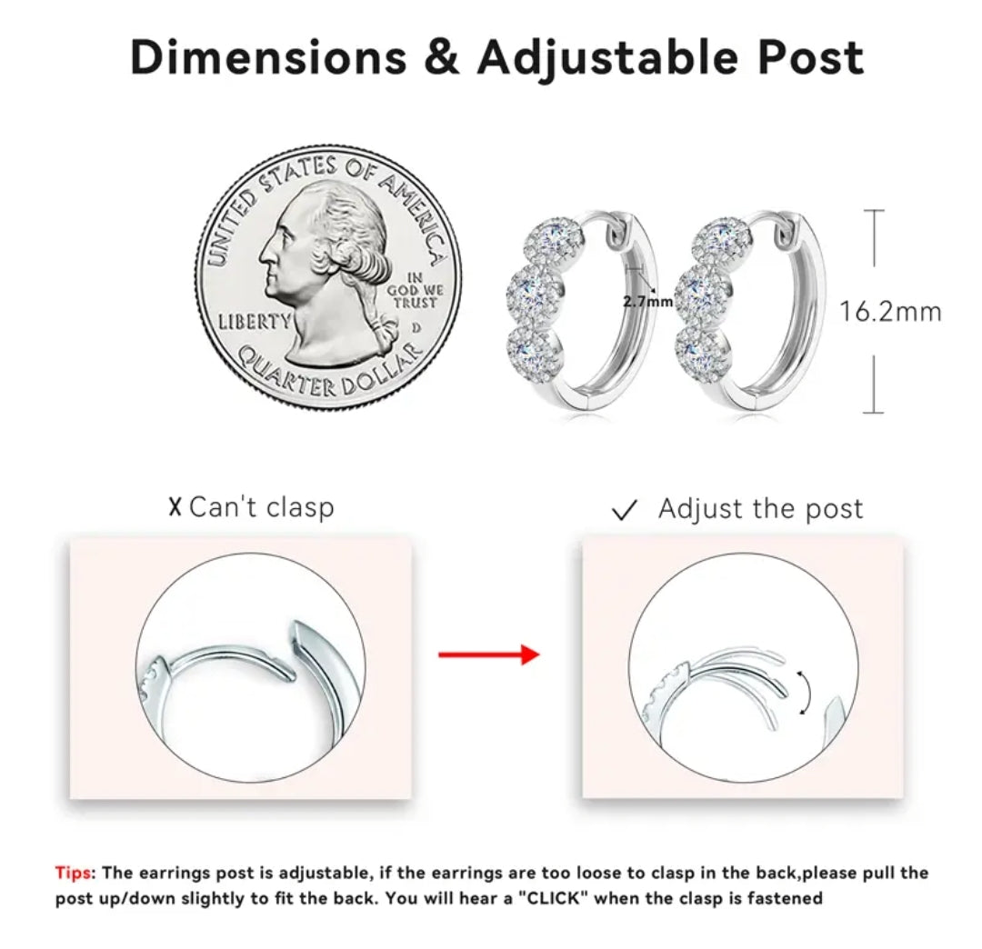Earrings, real 3mm*6pcs moissanite stones, 925 sterling silver
