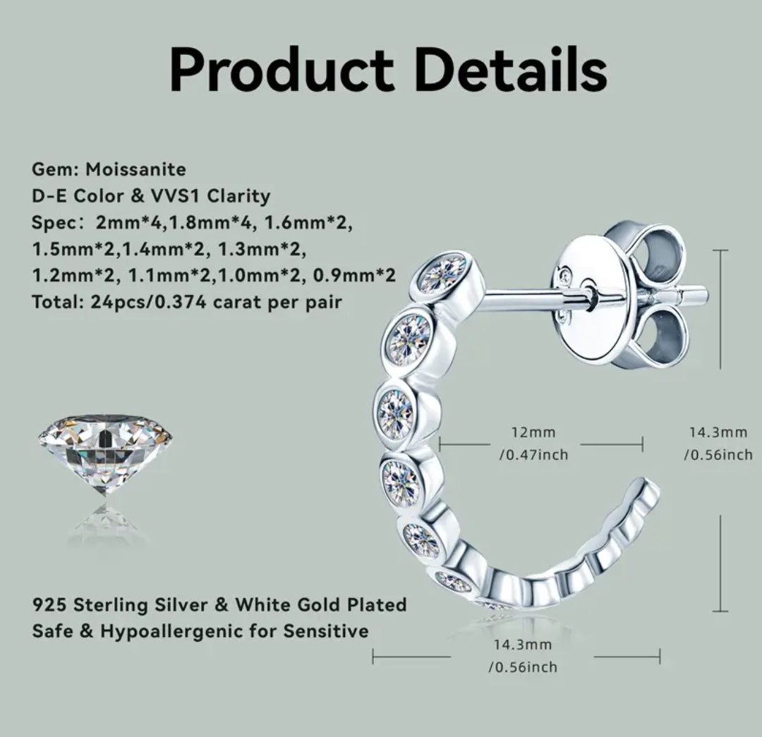 C shape moissanite earrings