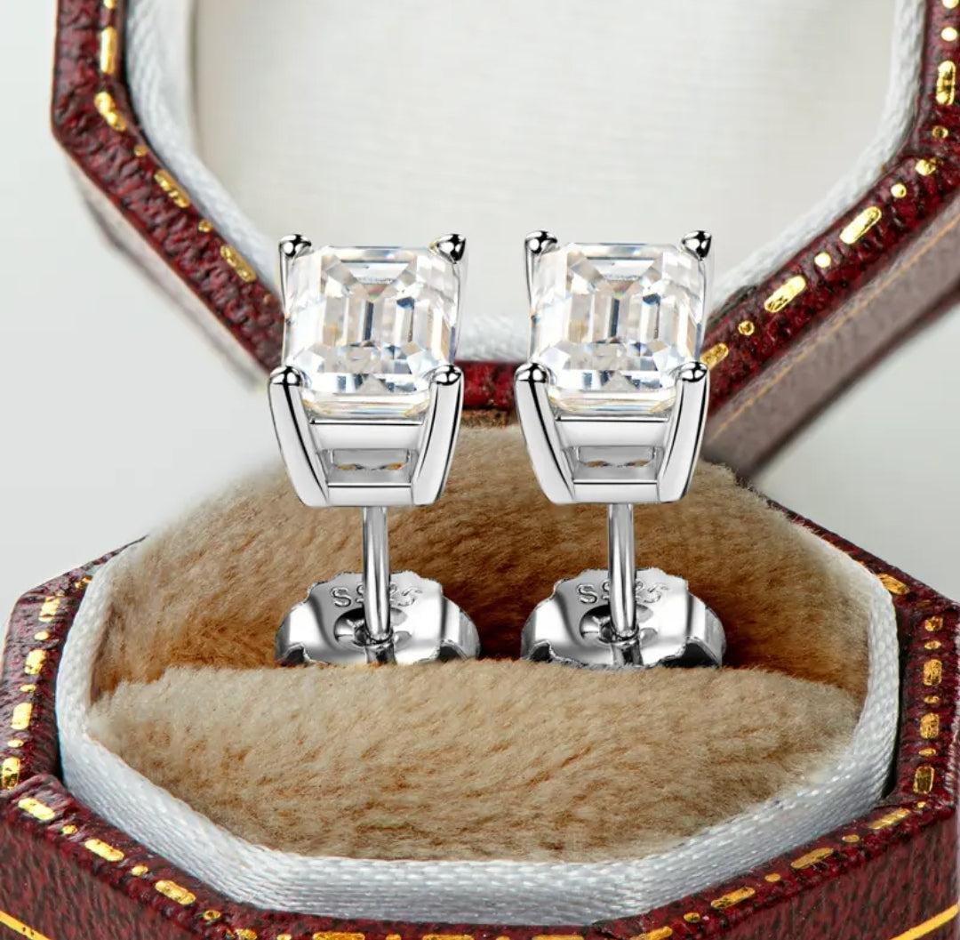 Emerald cut moissanite earrings
