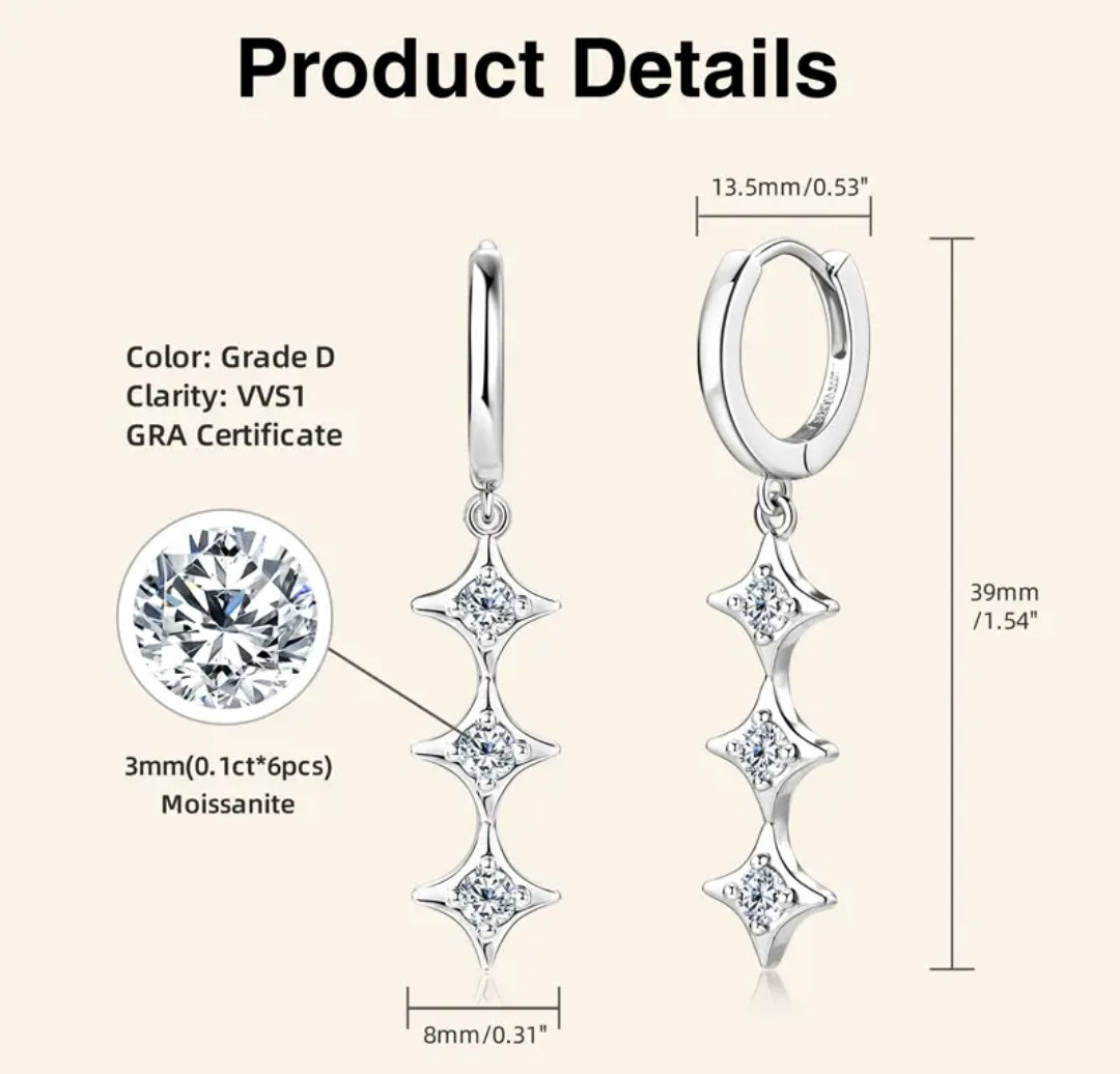 Long drop moissanite earrings
