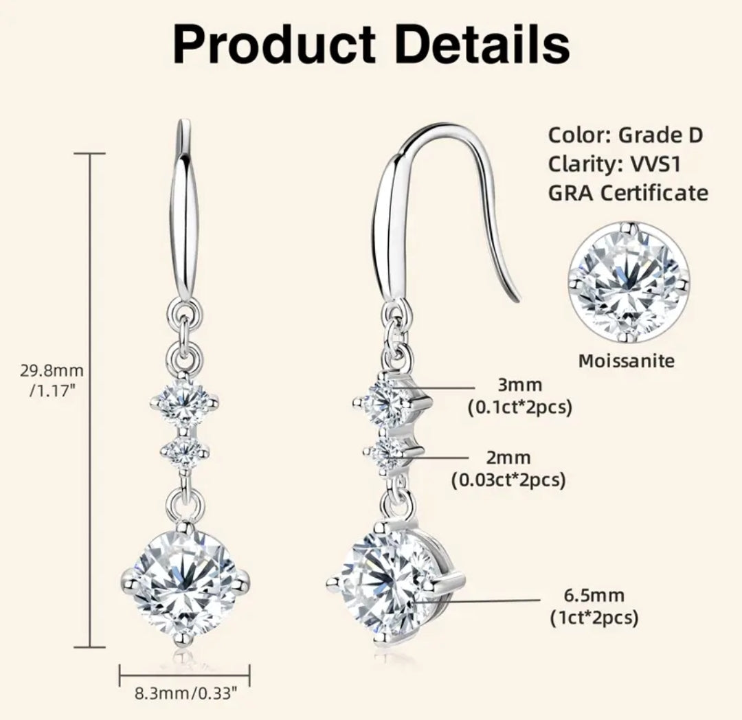Drop hook moissanite earrings