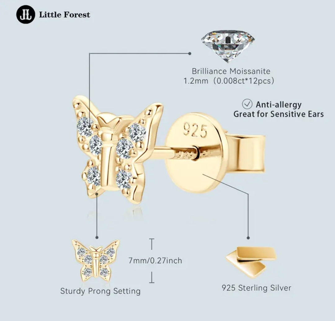 Moissanite earrings in butterfly shape