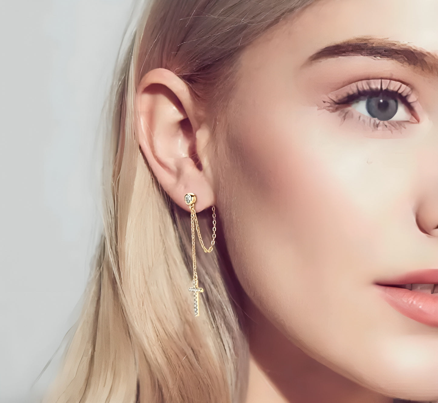 Moissanite earrings in link chain