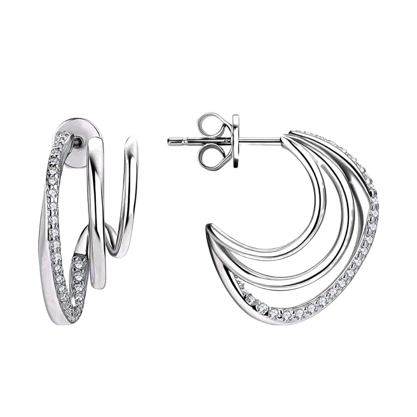 C shape earrings with moissanite stones