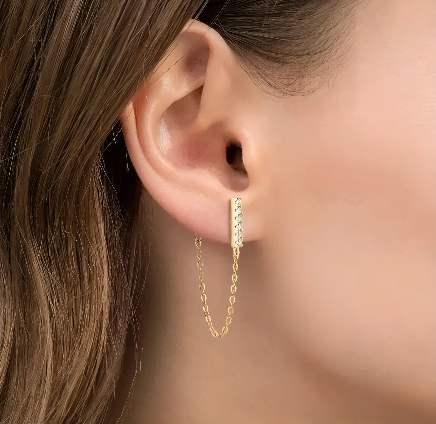 Bar chain moissanite earrings