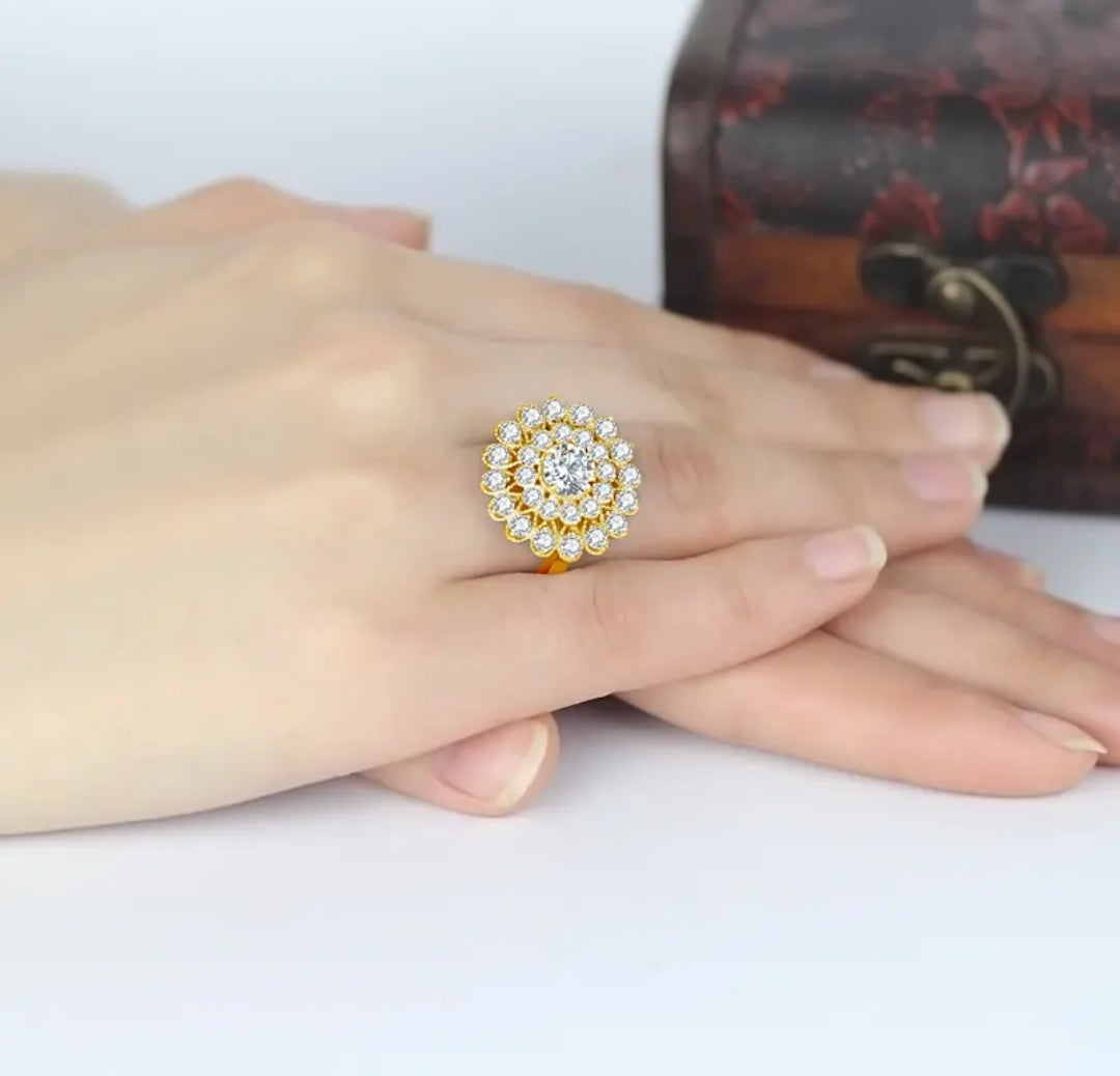 Big flower 1ct moissanite gold ring