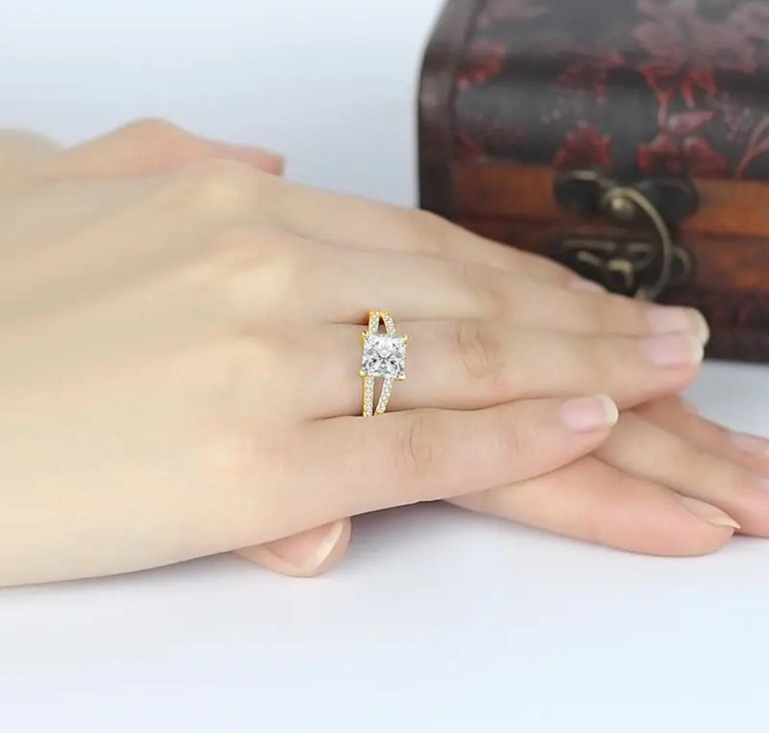 2ct princess cut moissanite gold ring