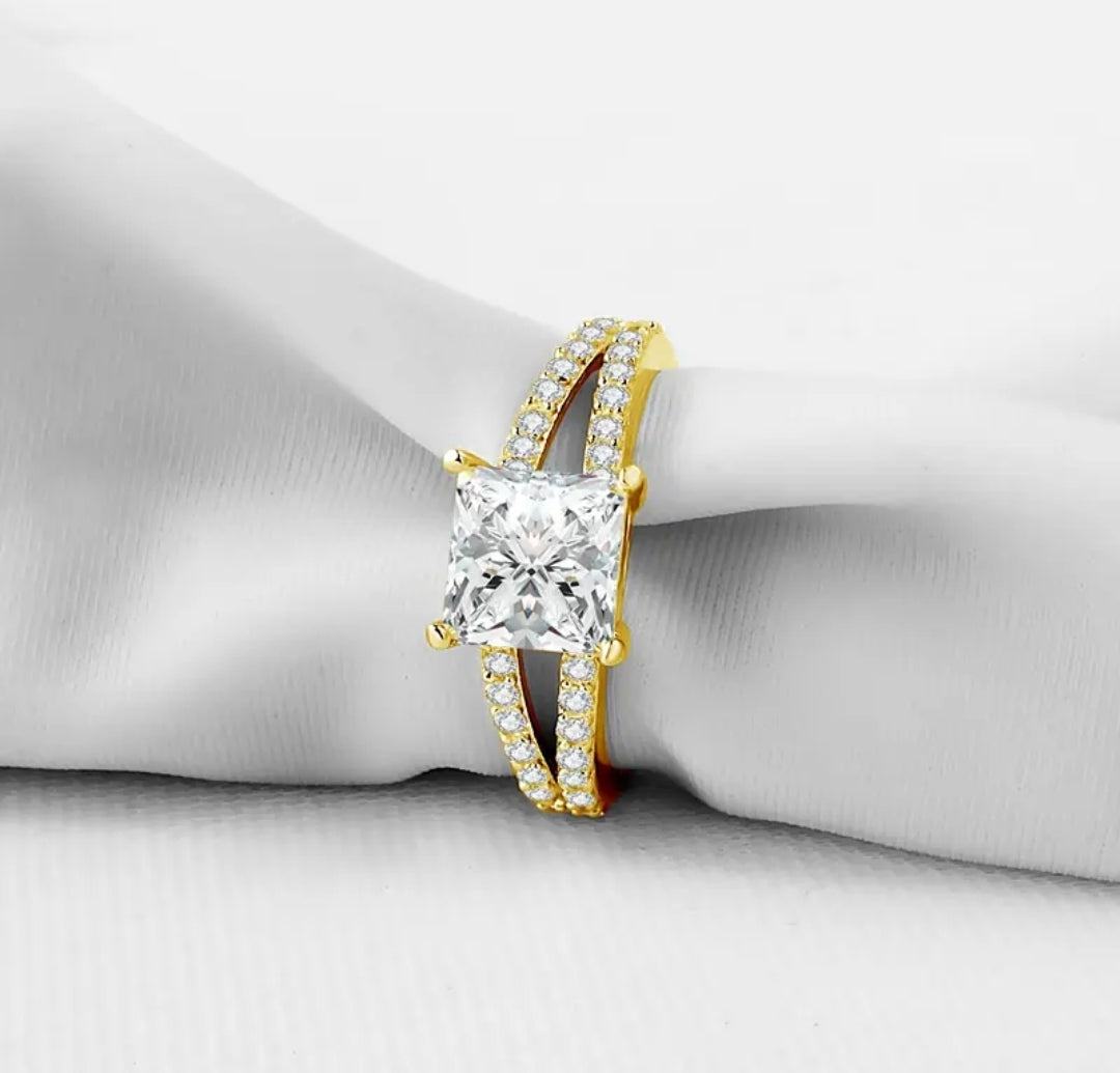 2ct princess cut moissanite gold ring