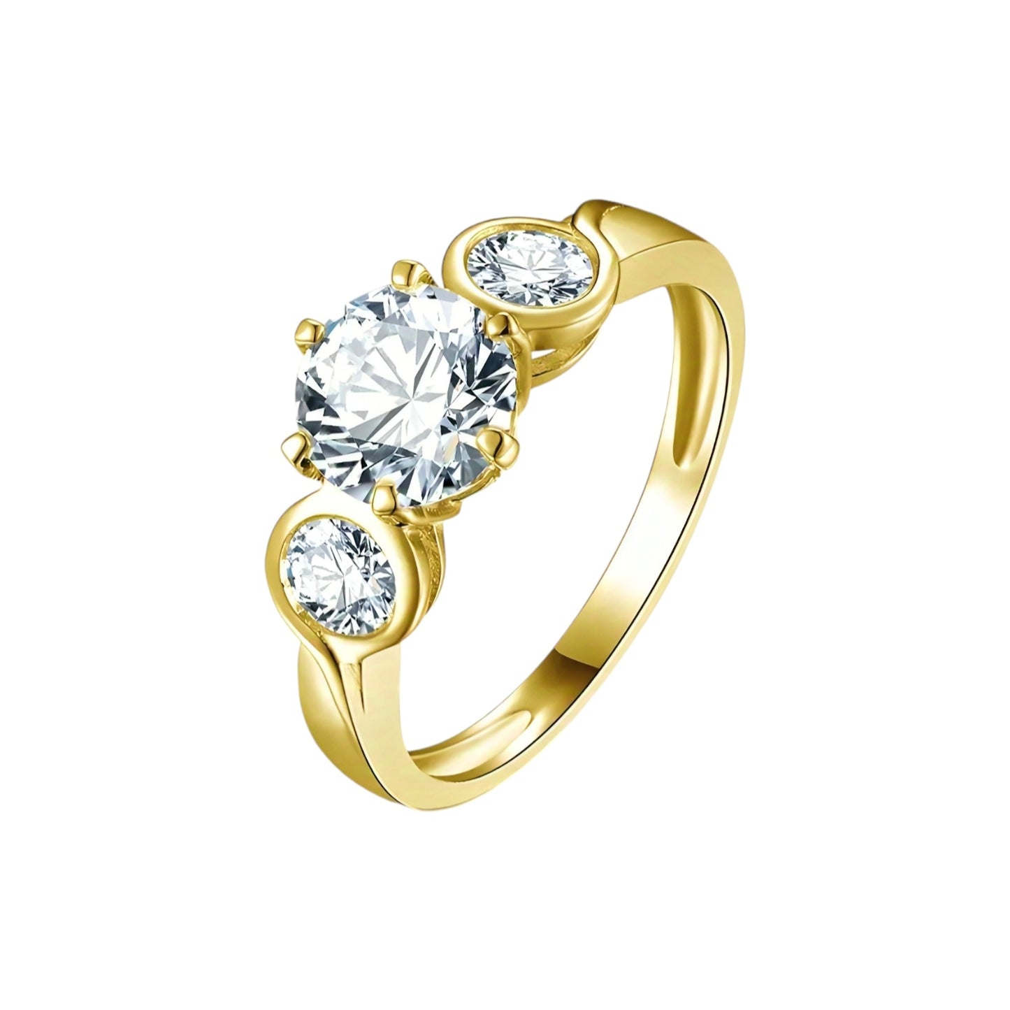 10k gold ring with 7mm 4mm 4mm brilliant moissanite