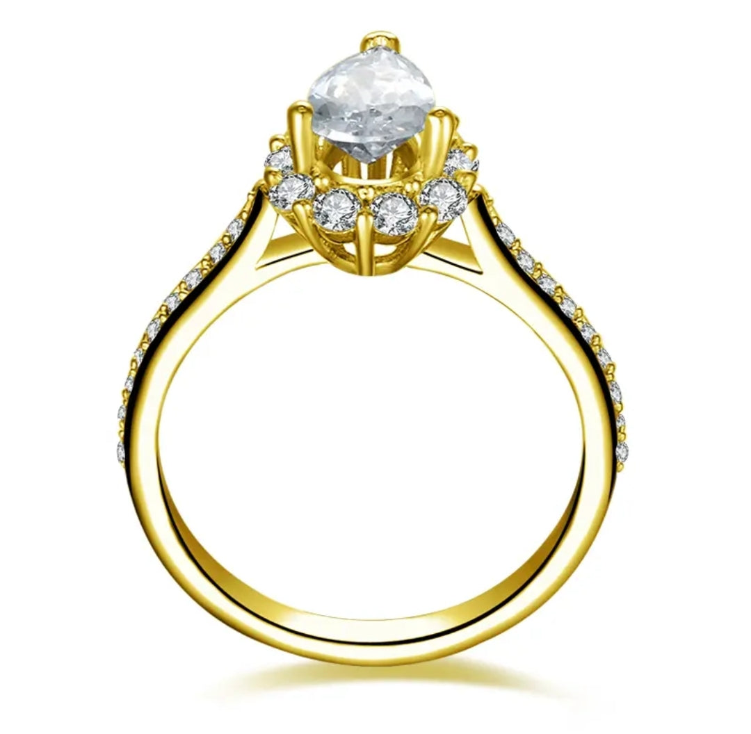 Solid gold 1.2ct pear cut moissanite ring