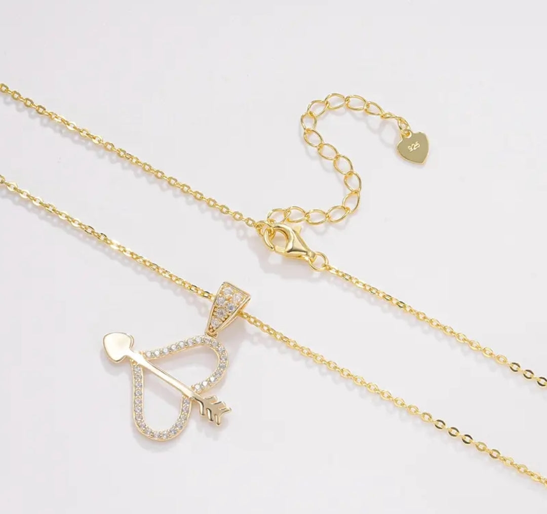 14k solid gold heart shape necklace with 1.3mm zircons