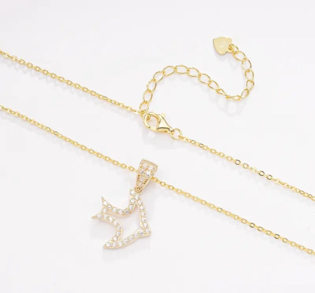 14k solid gold aquatic life necklace with 1.3mm zircons